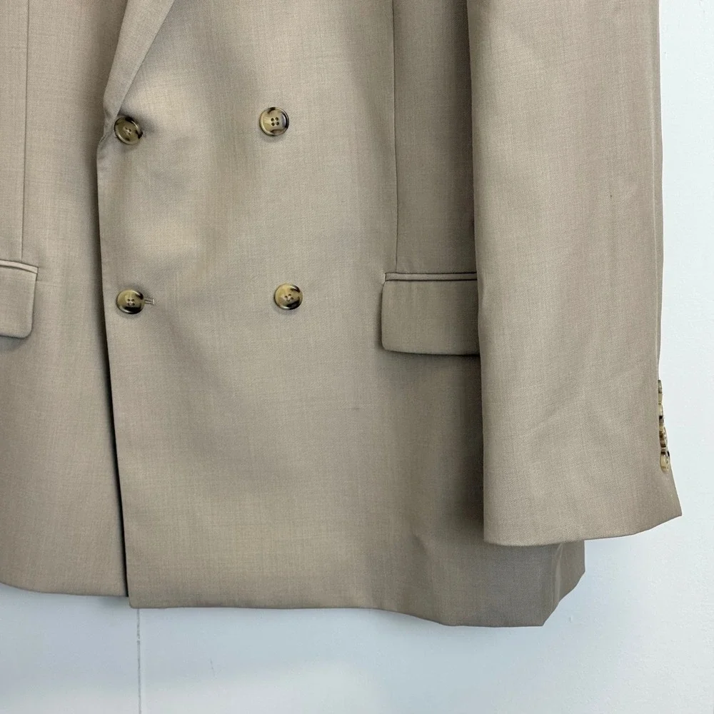 JOE Joseph Abboud Mens 46R Tan Khaki Double Breasted Peak Lapel Blazer Jacket